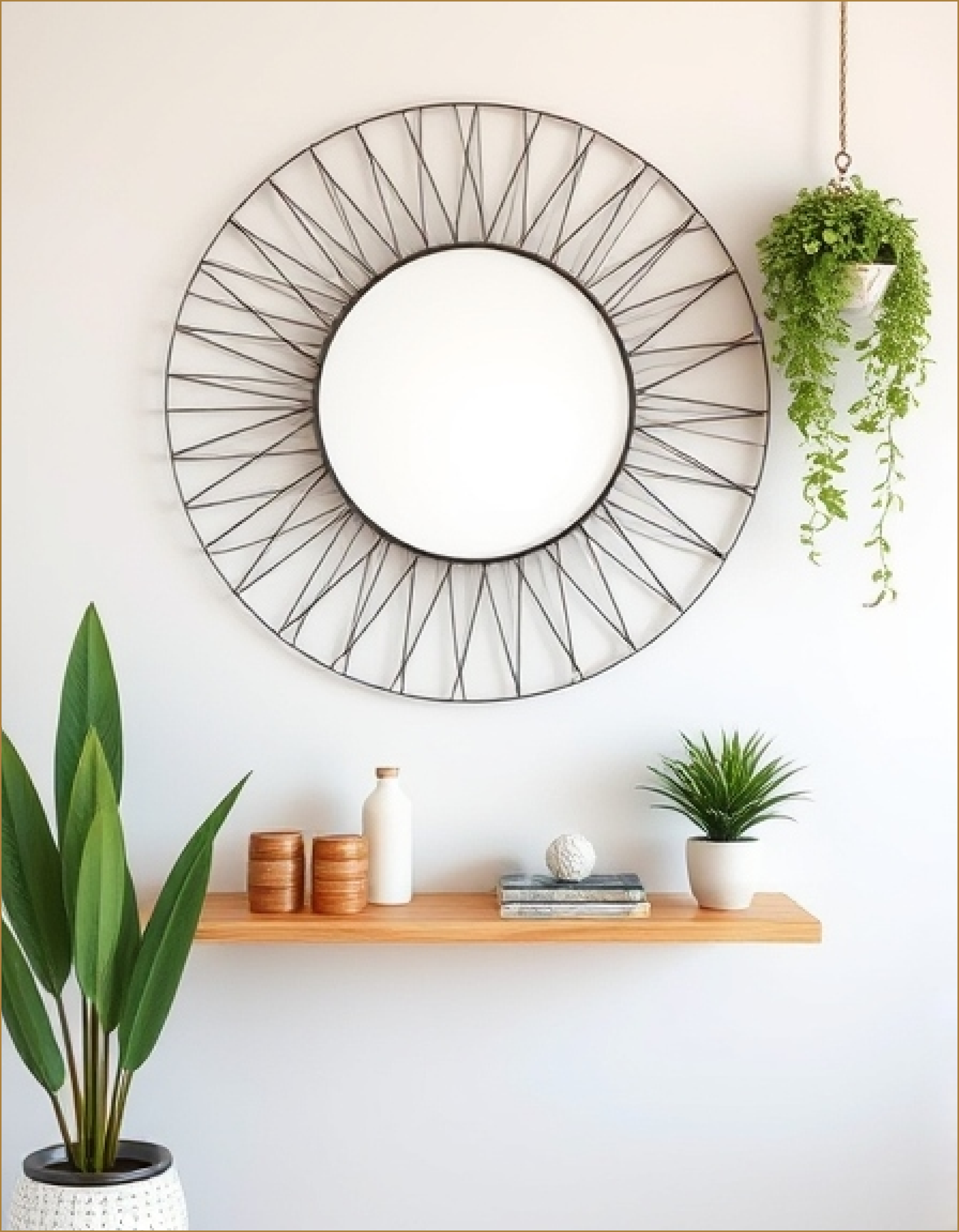 Decorative circular mirror with plants